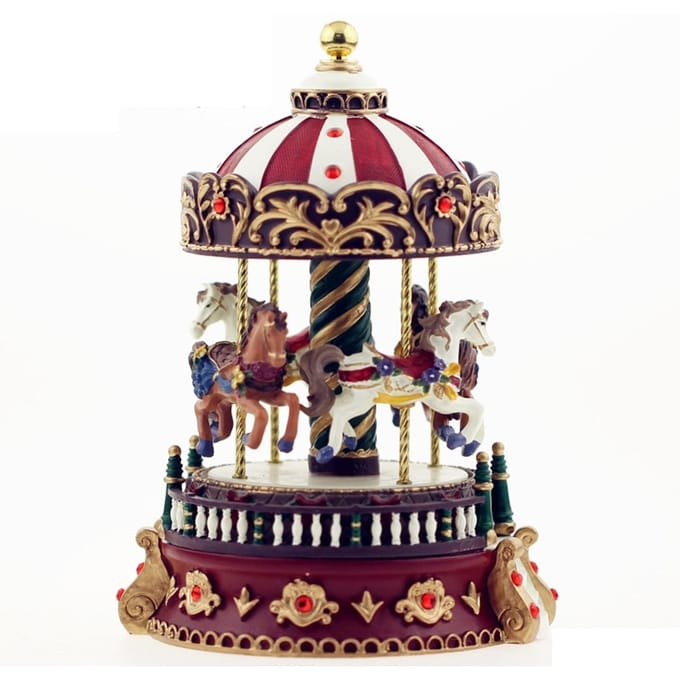 Carrousel Muziekdoos Kerstcadeau Creatieve Hars Ambachten Ornamenten donkerrode kleur