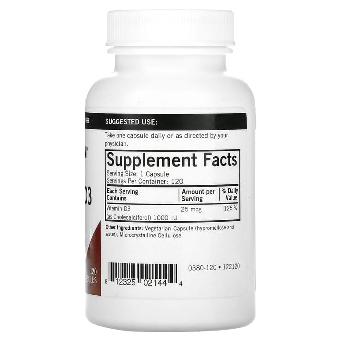Kirkman Labs, Vitamine D3, 25 mcg (1.000 IE), 120 capsules