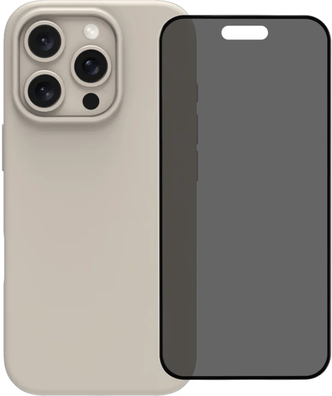 BlueBuilt Back Cover iPhone 16 Pro Beige + Privacy Filter Screenprotector Glas
