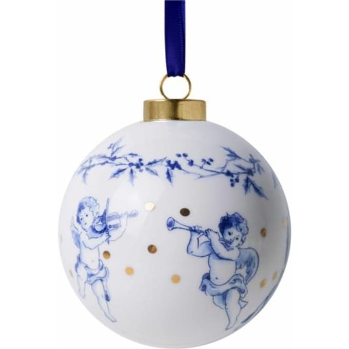Heinen delfts blauw kerstbal - kerstengel, 8 cm
