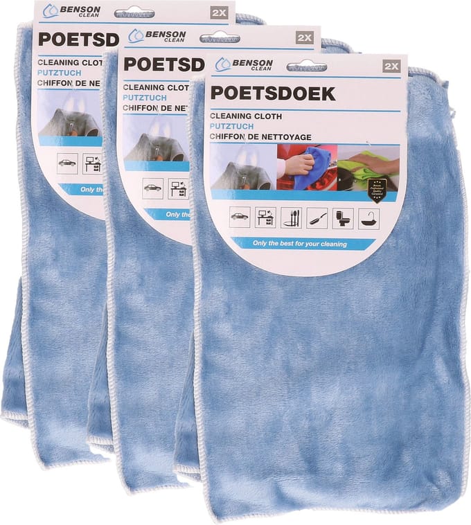 Benson Poetsdoek - 6x stuks - microvezel - extra zacht - 2 formaten - schoonmaken - schoonmaakdoekjes - dweil