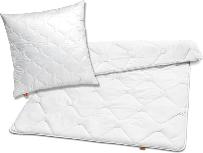 sleepling dekbed kussen set Basic 100 | dekbed 155 x 200 cm en kussen 80 x 80 cm | all year dekbed | overtrek van 100% microvezel | Made in EU | wasbaar tot 60 graden | wit