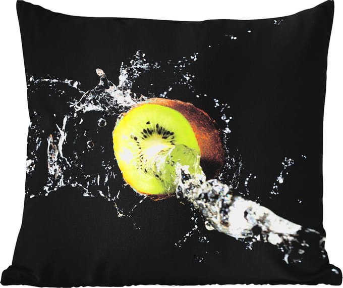 Tuinkussen - Kiwi - Fruit - Stilleven - Water - Zwart - 40x40 cm - Weerbestendig