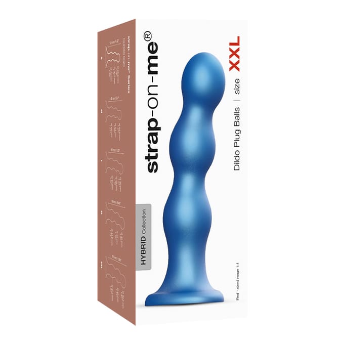 Strap-On-Me - Dildo Plug Balls - Metallic Blauw - Maat 2XL