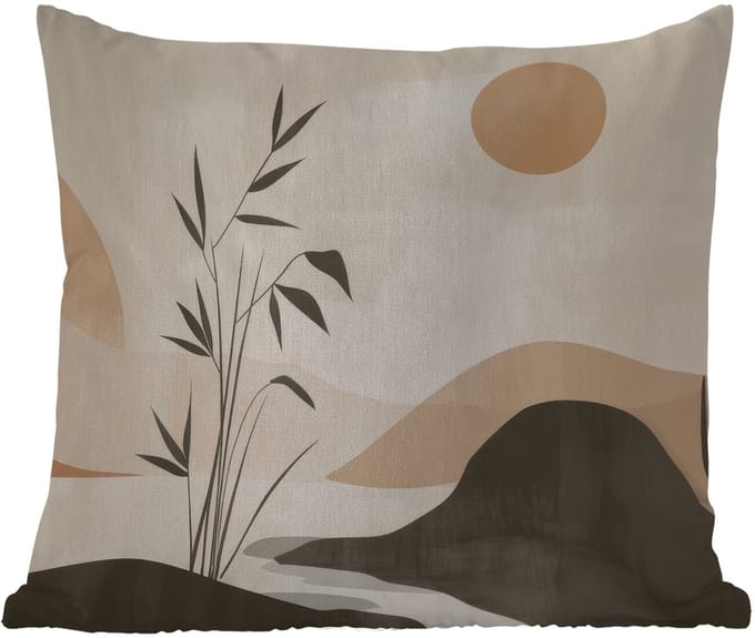 Tuinkussen - Japandi - Landschap - Beige - 40x40 cm - Weerbestendig