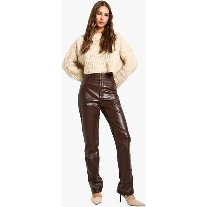 boohoo Dames High Taille PU-broek | Bruin | Maat: XS