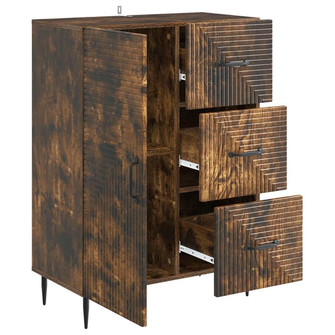 vidaXL - Dressoir - Gerookt - eiken - 66 - x - 34,5 - x - 89,5 - cm - Bewerkt - hout