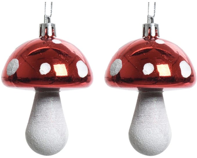 Decoris Kersthangers - 20x - rood - paddenstoelen - 7 cm - kerstversiering - Rode kerstversiering/boomversiering