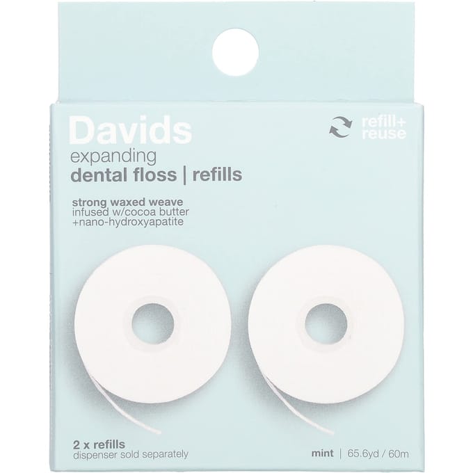 Davids, fil dentaire allongé, recharge, menthe, 2 pièces. white