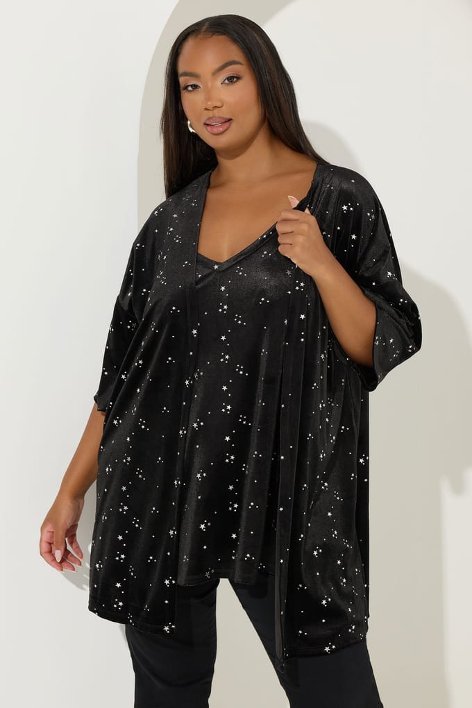 Yours Zwarte Ster Velours Kimono Size 46