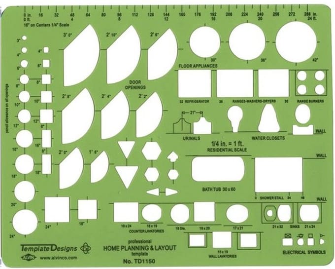 Professionele Binnenhuis Architect Sjabloon # TD1150 - Scale 1/4 Inch = 1 ft.