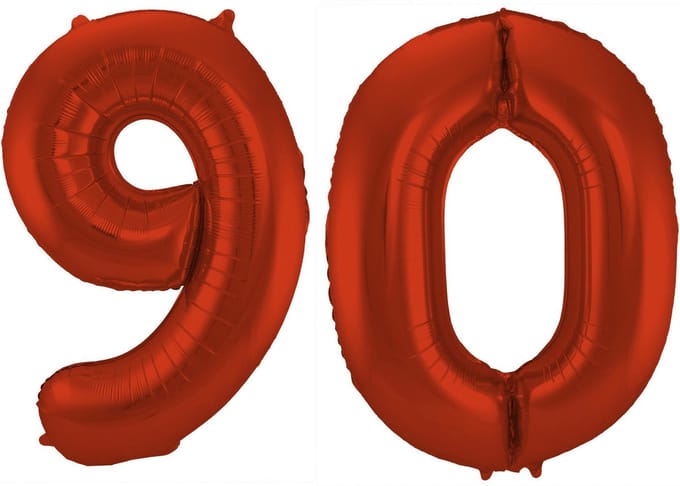 Folat Verjaardag Leeftijd folieballon - 90 jaar - rood - 86 cm - cijferballon groot