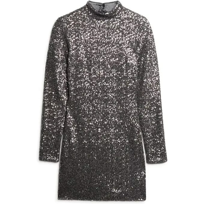 Superdry - Mini-jurk met lovertjes en hoge hals - Dames - Jurken