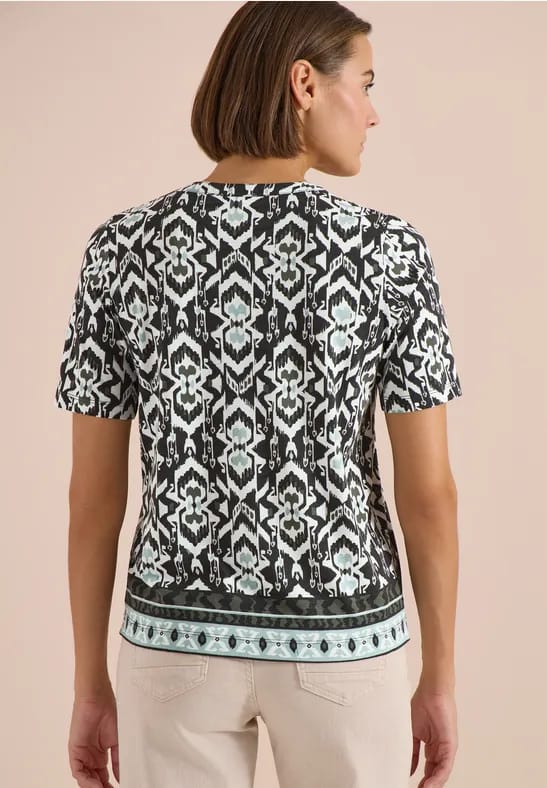 Shirt met korte mouwen, gespleten hals en print