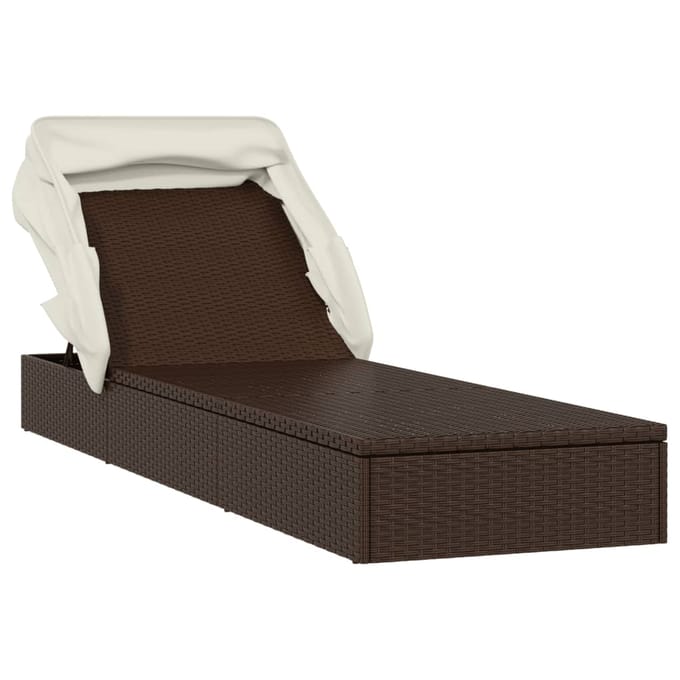 vidaXL - Ligbed - met - inklapbaar - dak - 213x63x97 - cm - poly - rattan - bruin