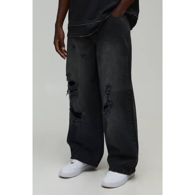 Getinte Gescheurde Baggy Fit Jeans | Washed Black | Size 34R