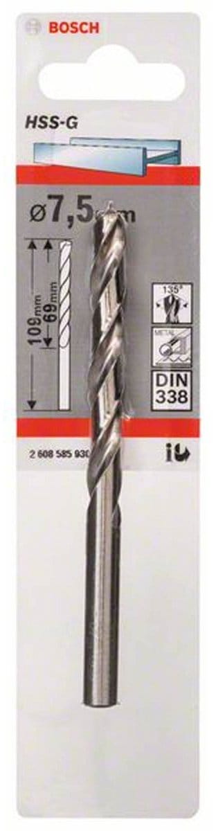 Bosch - Metaalboren HSS-G, Standard 7,5 x 69 x 109 mm
