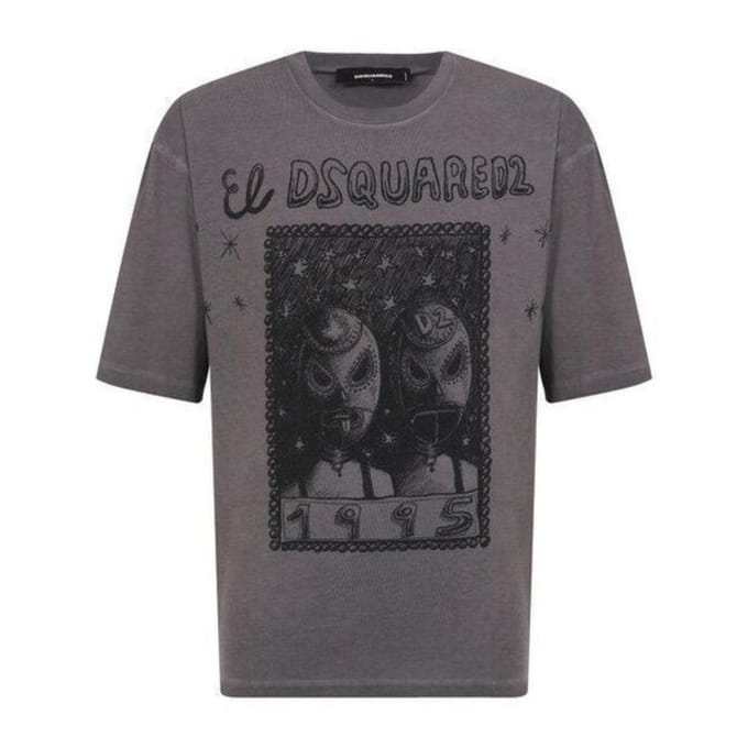 DSquared2 Heren El Grafisch T-shirt Loose Fit (Houtskool Grijs)