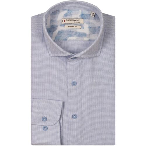 Giordano Overhemd Row Soft Washed Cotton Linnen Cutaway Collar Micro Gingham Check Licht Blauw / male