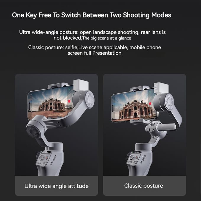 FUNSNAP Capture 5 3-assige stabilisator Gimbal-stabilisator met LCD-scherm voor smartphone 450 g / 0,99 lbs without AI Active Tracker Module zwart