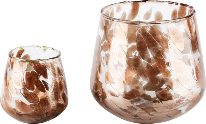 Dekoratief | Set 2 theelichthouders 'Bronze Clouds', glas, 15x15x14cm | A248025