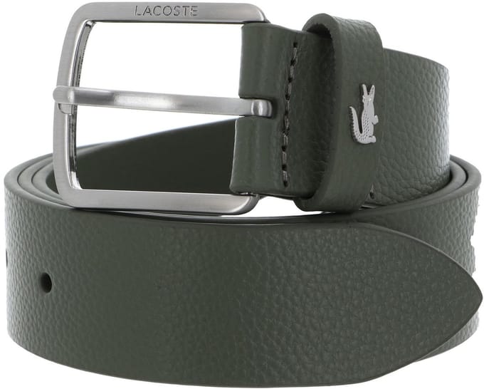 LACOSTE Leren Riem Elegance Grained Leather Belt W100 Kaki Donkergroen