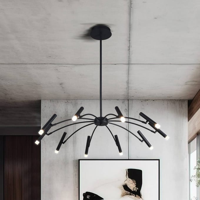 Viokef LED hanglamp Secret, zwart, Ø 80 cm, metaal, 10-lamps.