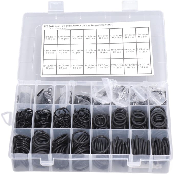 1200 stuks Nitrilrubberen afdichtingsring Diverse maten O-ringen Assortimentskit Zwart gray