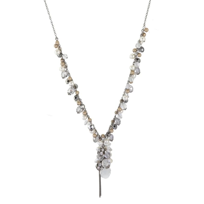 Behave - Lange ketting dames - Synthetische parels - Antraciet/Wit