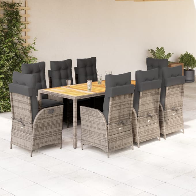 vidaXL - 9-delige - Tuinset - met - kussens - poly - rattan - grijs