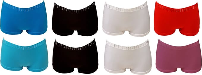 Sweet Angel dames boxershorts met strass-steentjes 8pack maat S/M