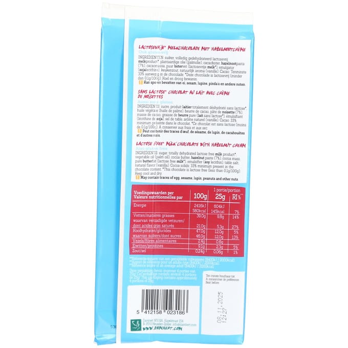 Damhert Lactose Free Chocoladetablet Praliné Gluten 100 Chocolade