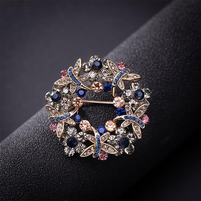 Exquise Temperament Krans Kleur Strass Broche Hol Ingezette Broche gray