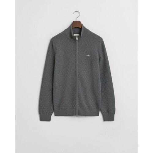 Gant Vest Micro Texture Organic Cotton Knit Two-Way Zip Dark Grey Melange / male