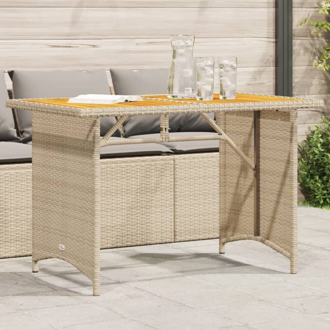 vidaXL - Tuintafel - met - houten - blad - 110x68x70 - cm - poly - rattan - beige