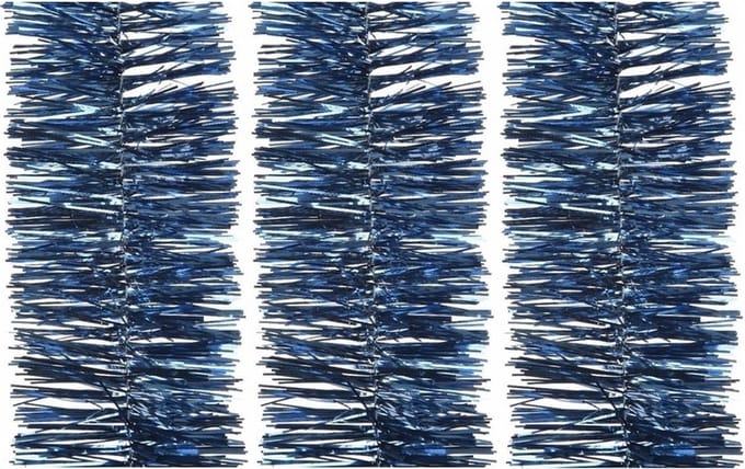 3x decoris kerstslinger-guirlande - donkerblauw - glanzend lametta - 270 cm