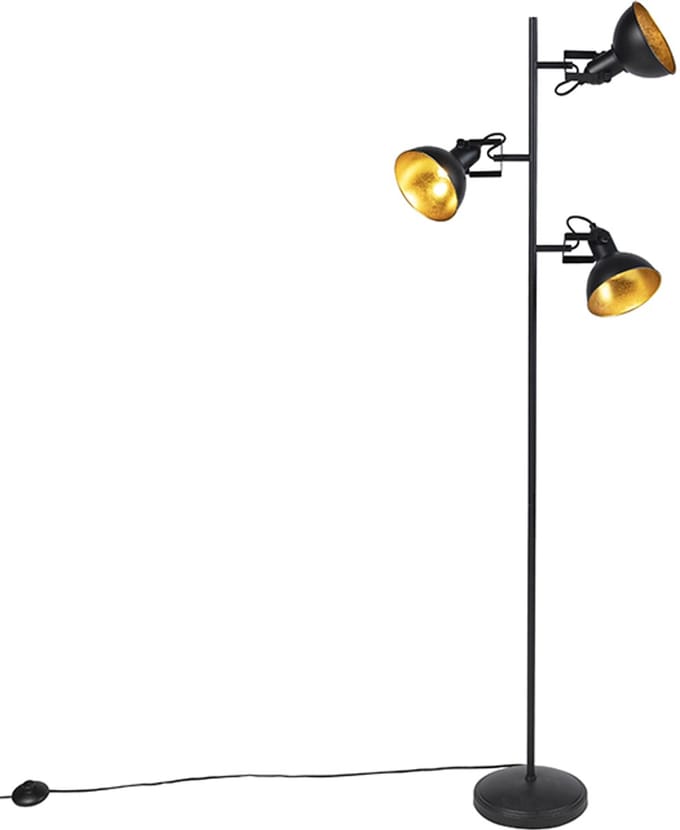 QAZQA Tommy FL Vloerlamp - 3 lichts - H 153 cm - Zwart