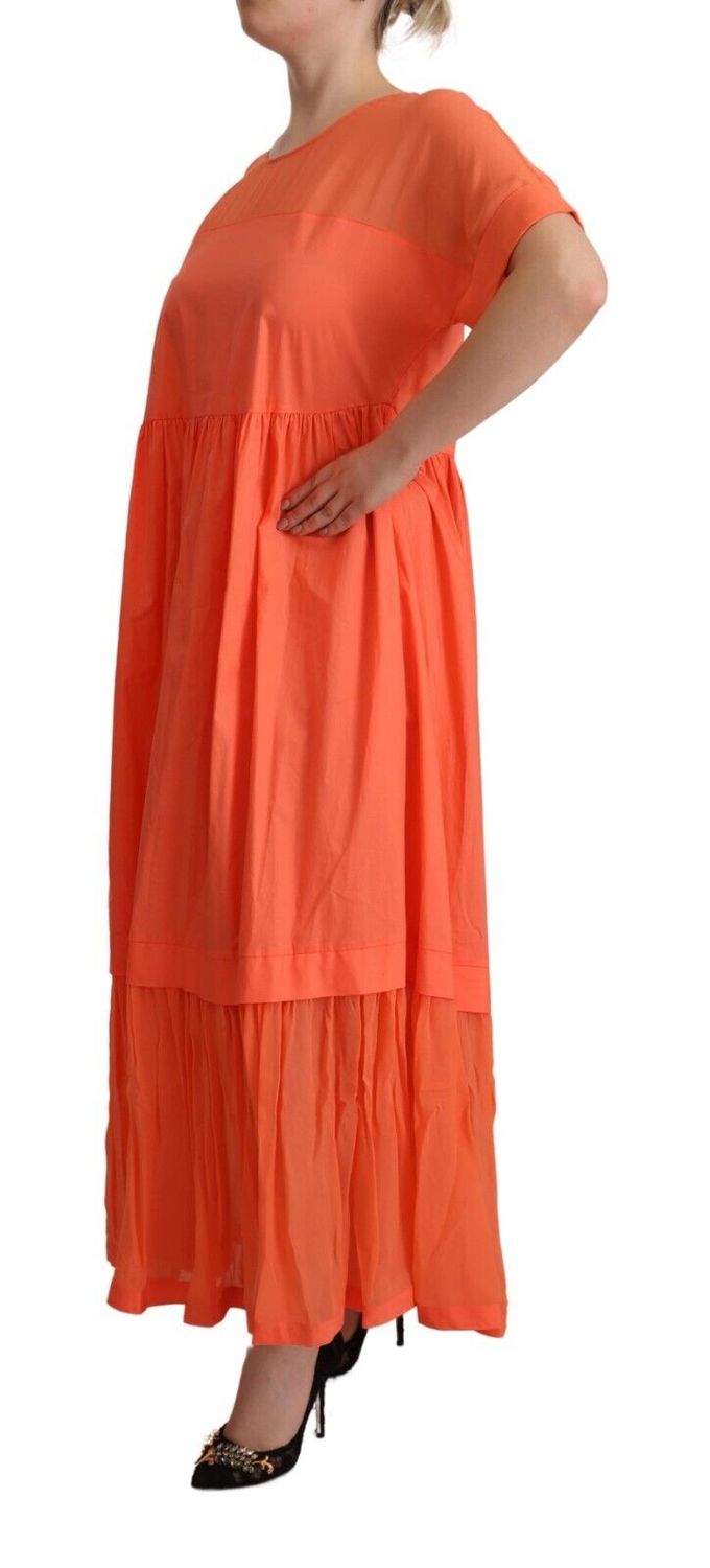 Twinset Vrouwen Koraal Korte Mouwen Katoenen Maxi Shift Jurk