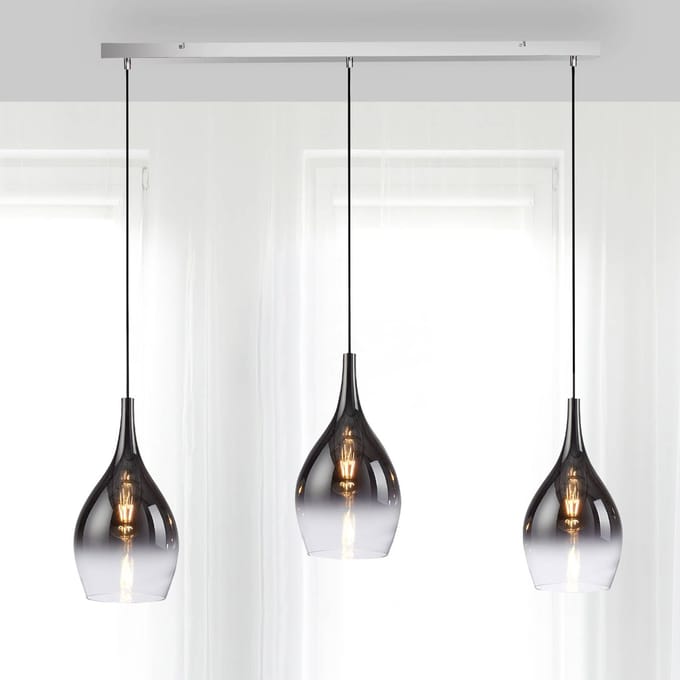 Paul Neuhaus Pilua hanglamp, rook, glas, 100 cm, 3-lamps.