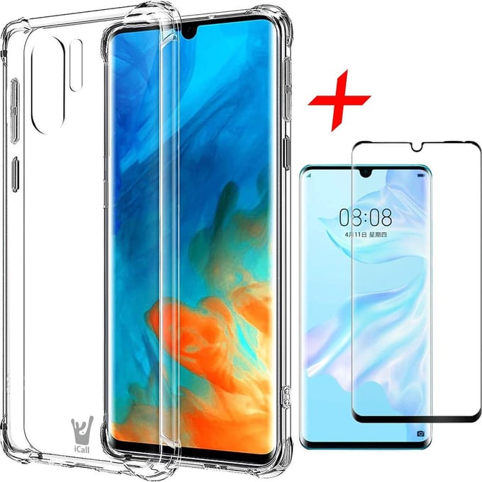 Hoesje geschikt voor Huawei P30 Pro + Screenprotector Full Screen - Transparant Shockproof Case - iCall