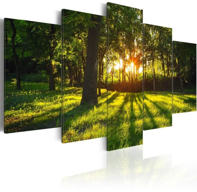 Schilderij - Bosreflectie, 5luik