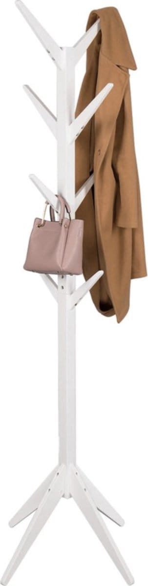 Staande Kapstok - Premium Hout - 8 Haken - Wit - 180cm Hoog