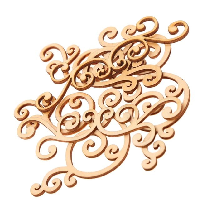 Paquet de 8 grandes découpes en forme de bois, embellissements artisanaux en MDF, ornements 90x45mm beige