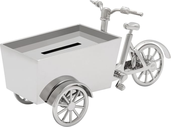 Zilverstad - Spaarpot Bakfiets zilver kleur