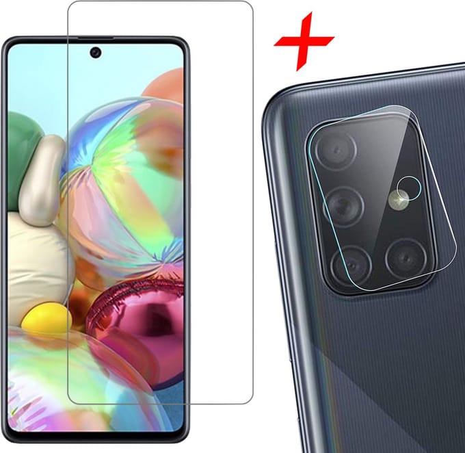 Screenprotector geschikt voor Samsung A71 + Camera Protector - Glas Screen Protector