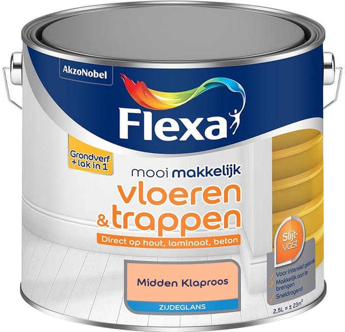 Flexa - Mooi Makkelijk Vloeren & Trappen Zijdeglans - Midden Klaproos - Mengverf - 2,5 L