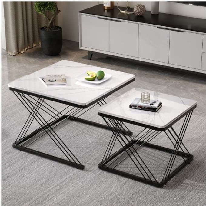 Lot de 2 tables basses élégantes, carrées 60*60*45 cm et 45*45*40 cm