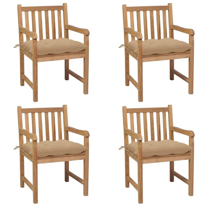 vidaXL - Tuinstoelen - 4 - st - met - beige - kussens - massief - teakhout