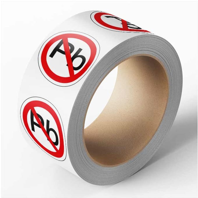 Sticker 'RoHS Loodvrij (Pb)', 25 m op rol, rood/wit Ø 30 mm