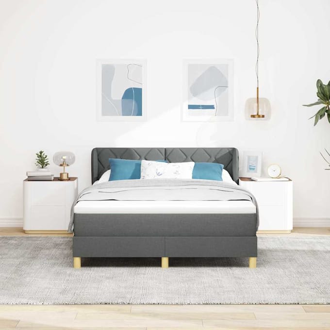 vidaXL - Boxspring - bed - met - matras - Donkergrijs - 140 - x - 200 - cm - Stof